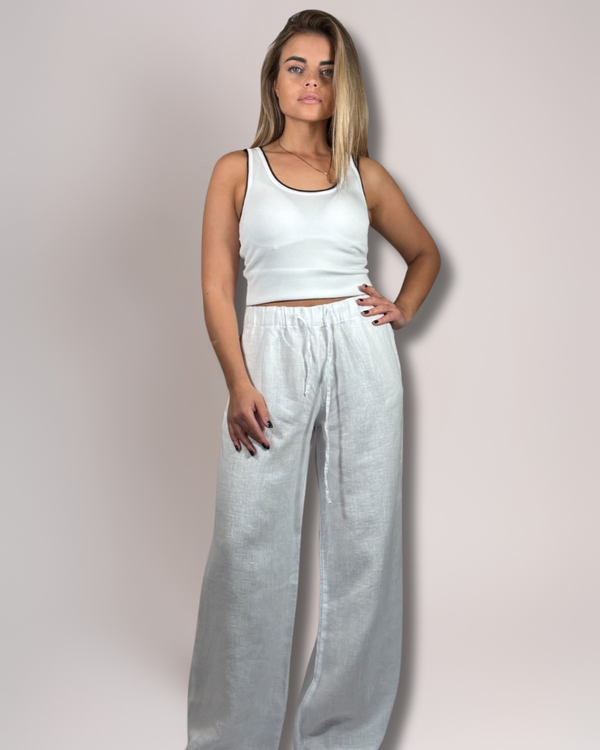 White 100% Linen Trousers – Tailored Ease & Summer Sophistication