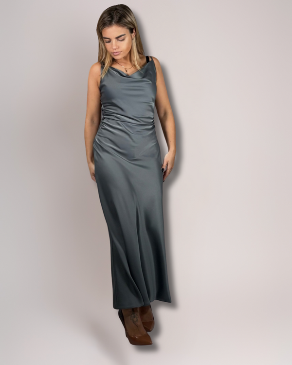 Satin Charcoal Maxi Dress – Effortless Elegance & Modern Drape
