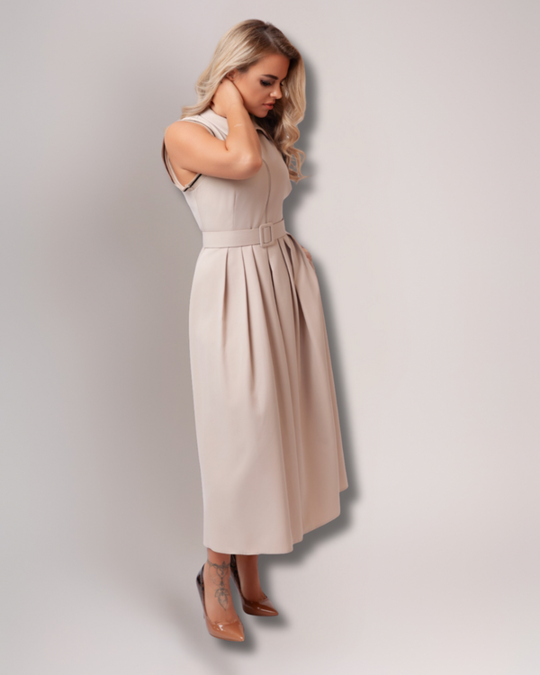 Sleeveless belted Midi Dress - Sand Beige