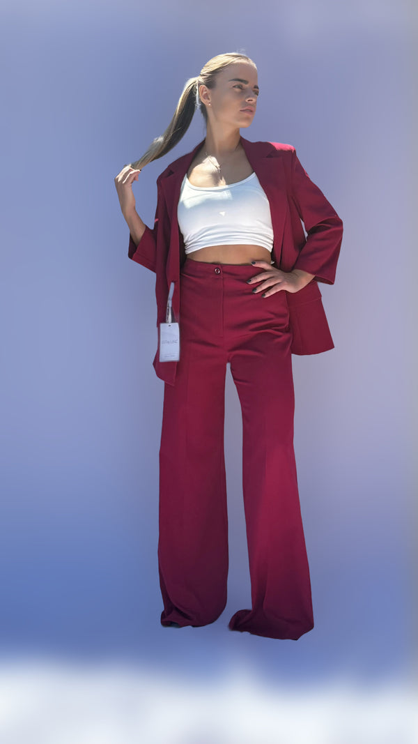 Women’s Burgundy 2-Piece Suit – Blazer & Wide-Leg Trousers | Sizes 8–14 UK