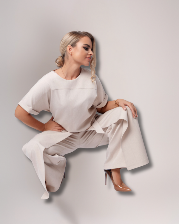 Elegant Beige Two-Piece Suit